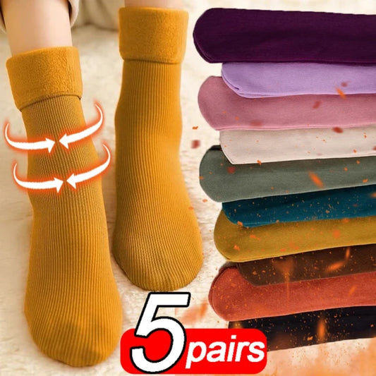 5 Pairs Women Velvet Cashmere Fleece Socks