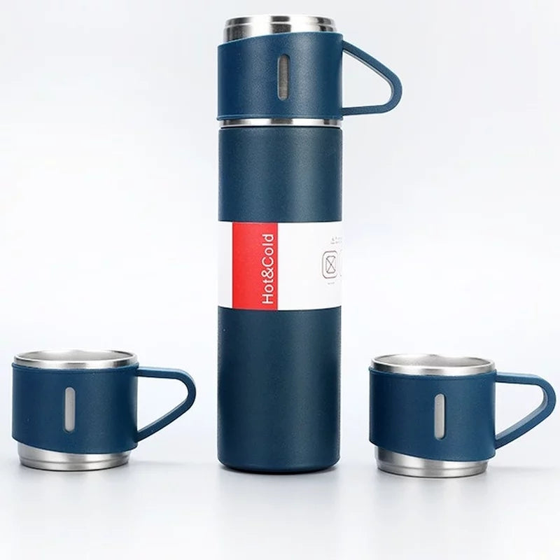 Premium Quality Stainless Steel Vacuum Flask Hot & Cold Thermos Bottle With 3 Cups