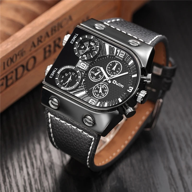 Oulm Luxury Unique Design Leather Strap Watch