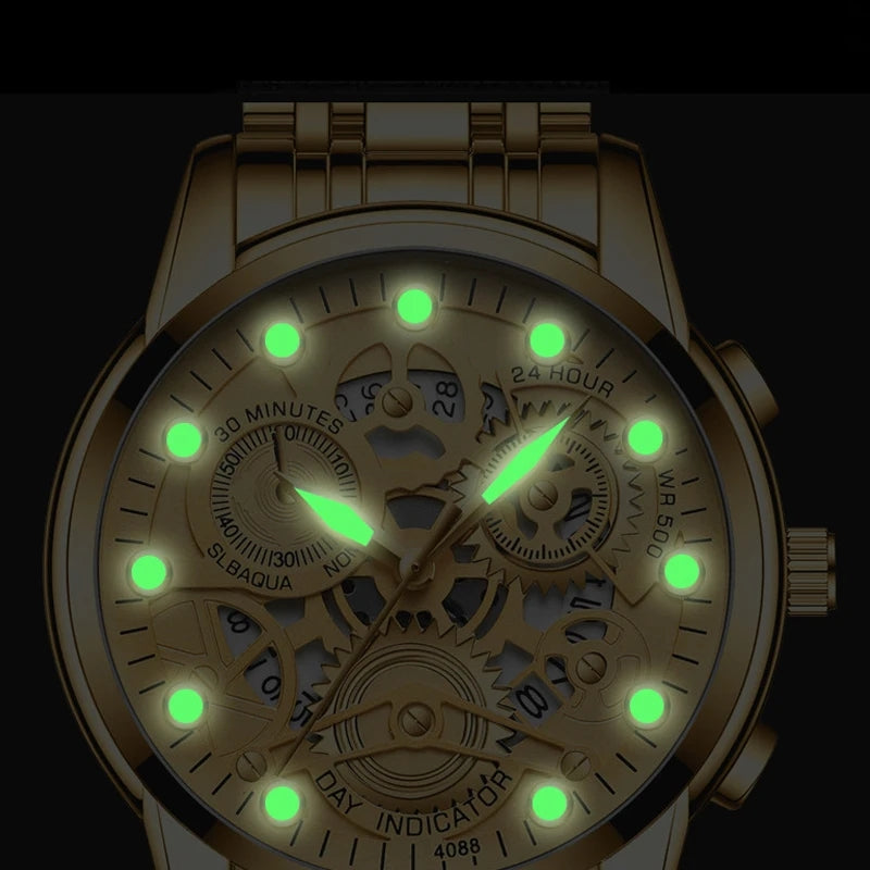 SKELETON DESIGN STAINLESS STEEL LUXURY WATCH