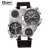 Oulm Luxury Multi-Time Zone Leather Strap Men’s Watch