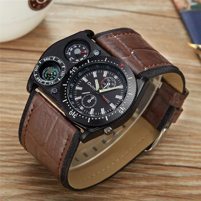 Oulm Luxury Brand Unique Design Leather Strap Watch