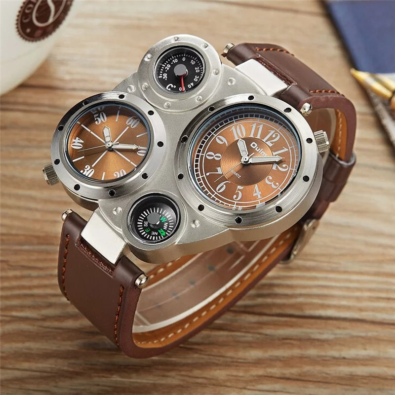 Oulm Luxury Multi-Time Zone Leather Strap Men’s Watch