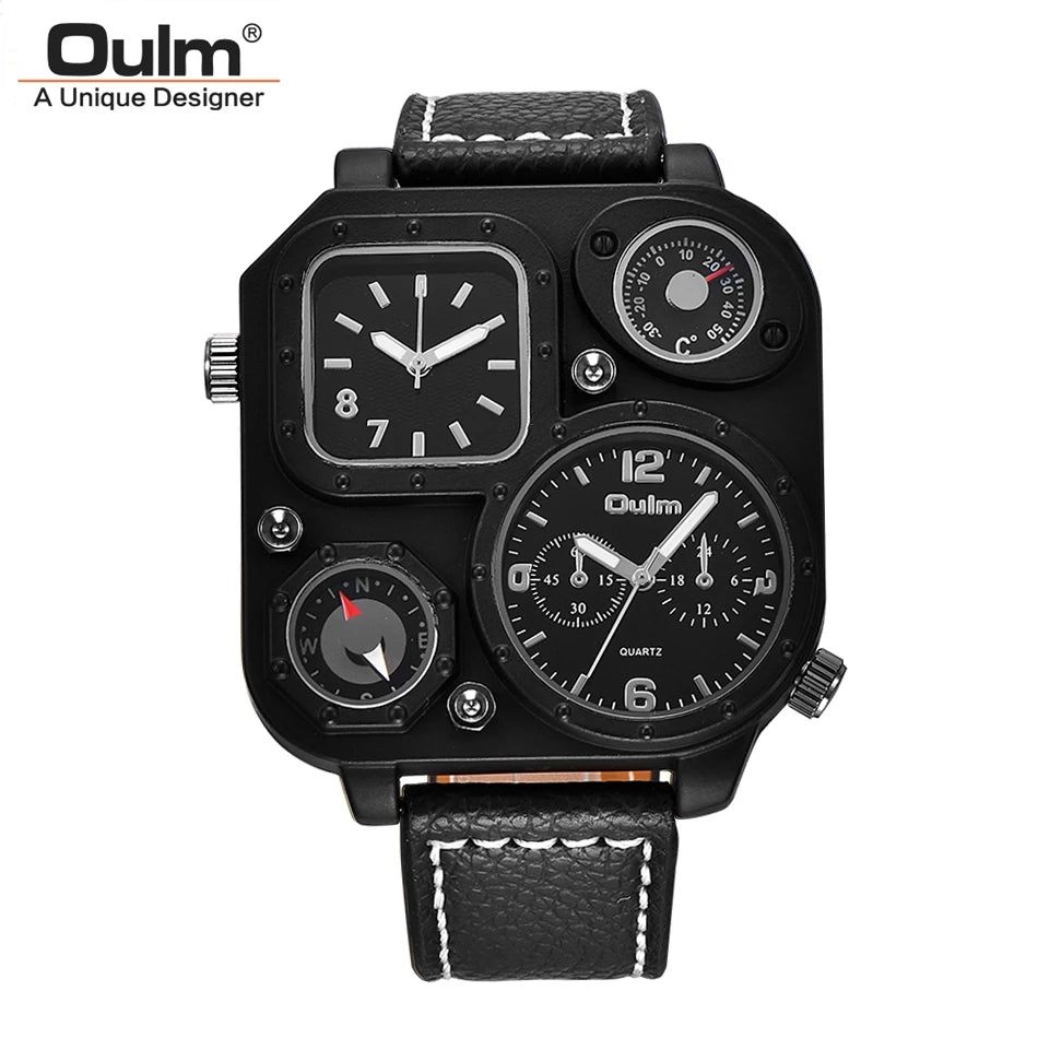 Oulm Dual-Movement Military Compass Canvas Watch