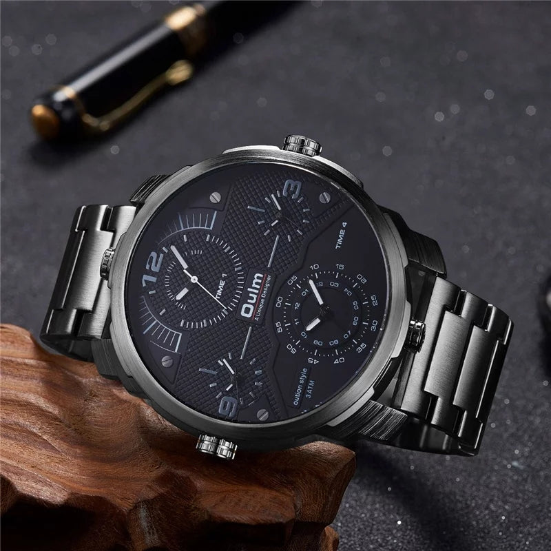 Oulm Luxury Brand Unique Stainless Steel 4 Time Watch