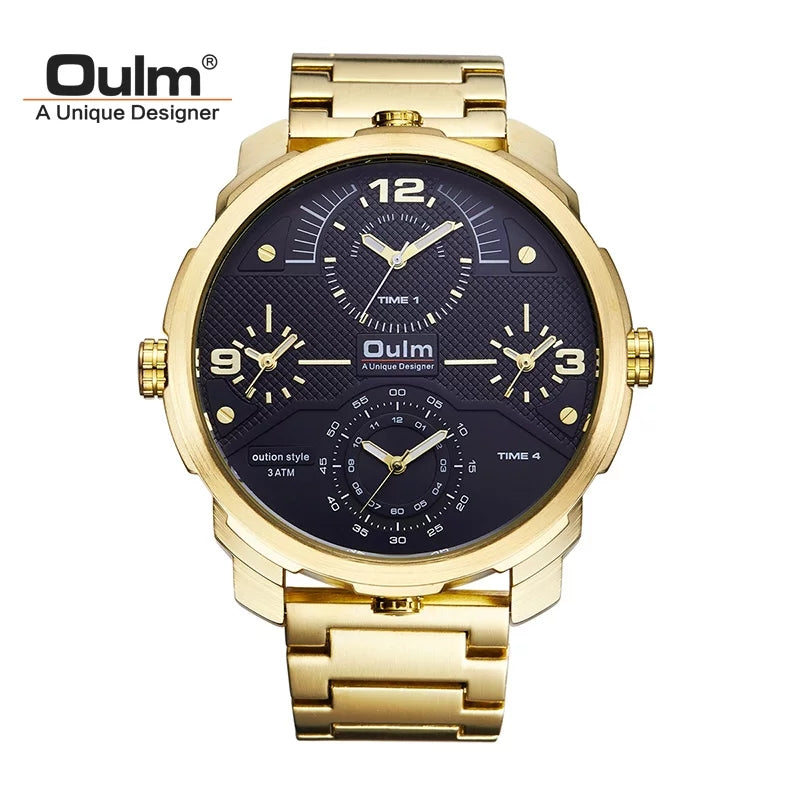 Oulm Luxury Brand Unique Stainless Steel 4 Time Watch